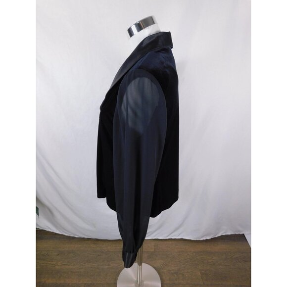 Danny & Nicole Jacket Womens 14 Black Velvet Sheer Sleeve Satin Shawl Collar - Picture 4 of 12